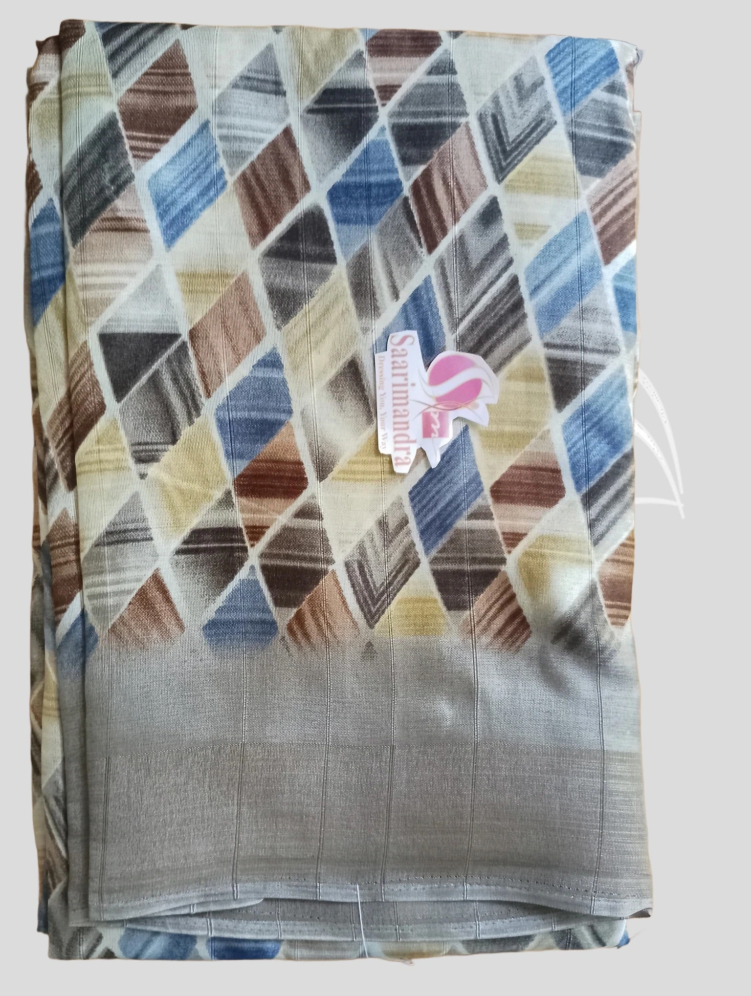 Handloom Printed Saree with Jacquard Border - Sper Star - Brown
